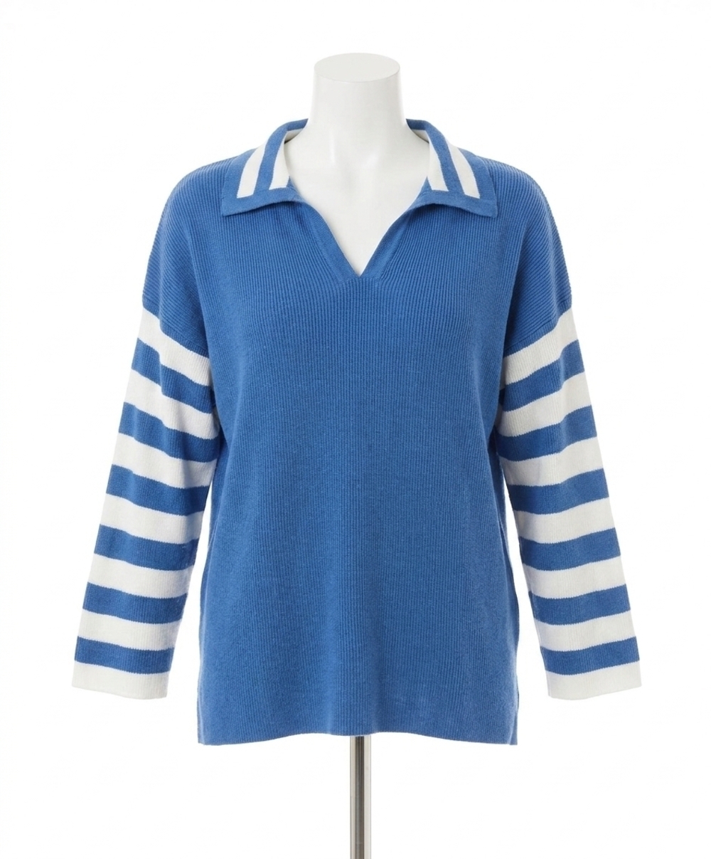 NEW ANGEL APPAREL v-neck sweater in white blue